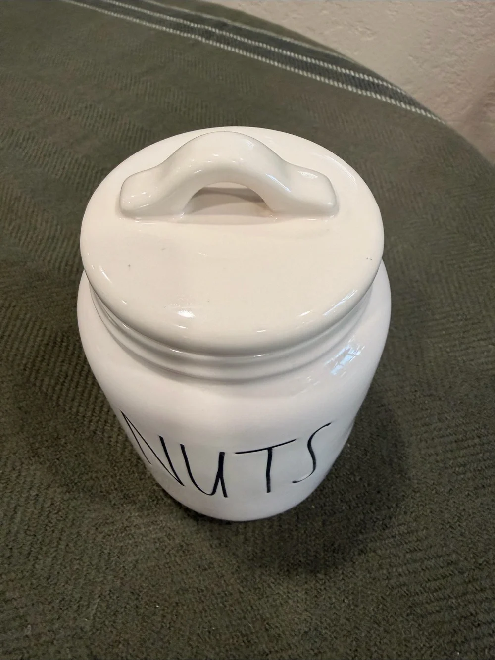 Rae Dunn White Ceramic Canister with Black Hand-Lettered 'NUTS'
